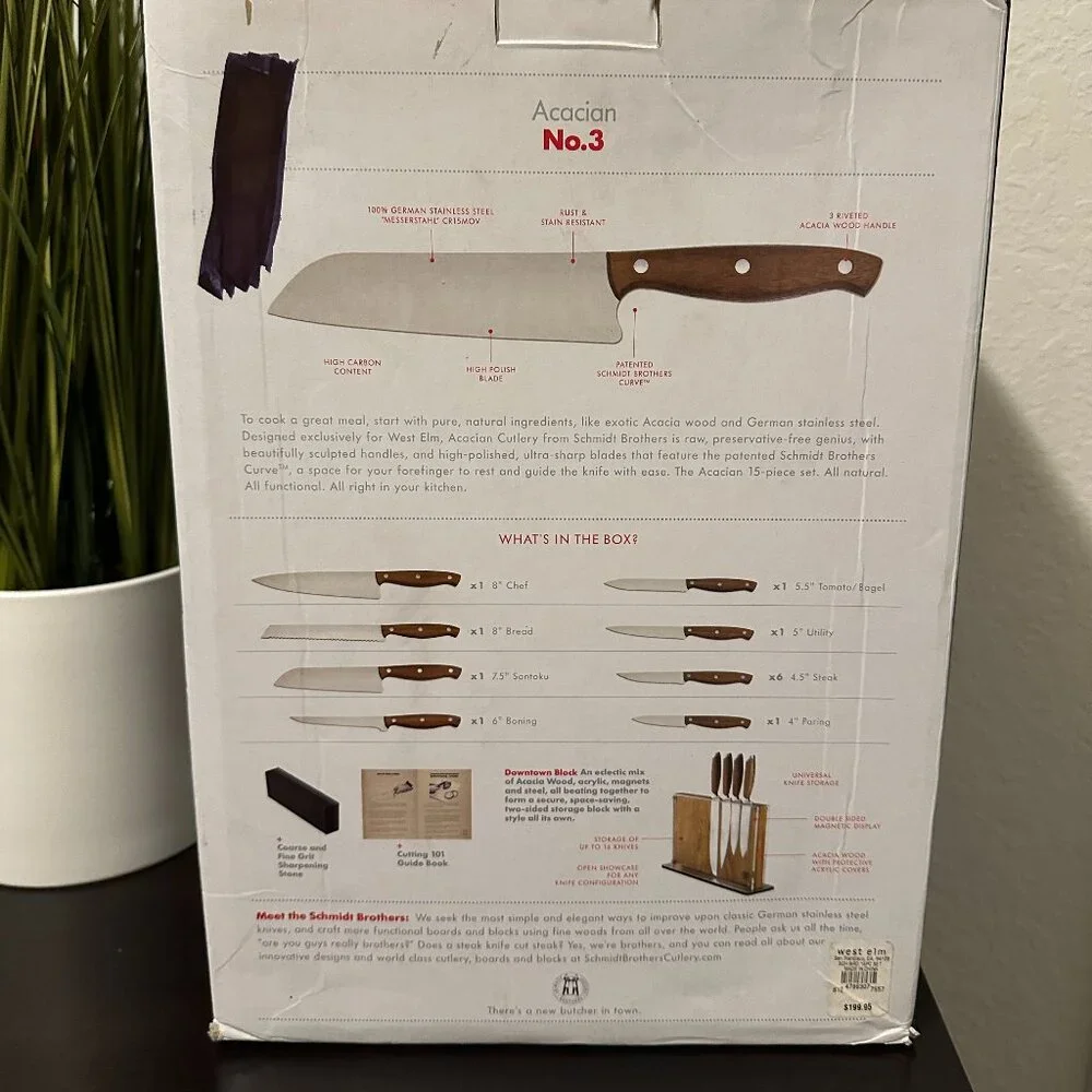 Schmidt Bros Acacian No. 3 Complete 15-Piece Knife Set w/ Magnetic Block & Box - Picture 3 of 13